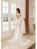 Long Sleeves Ivory Satin Tie Back Slit Modern Wedding Dress